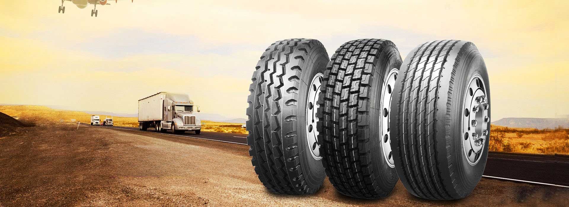TBR road tires in a variety of sizes and tread patterns.